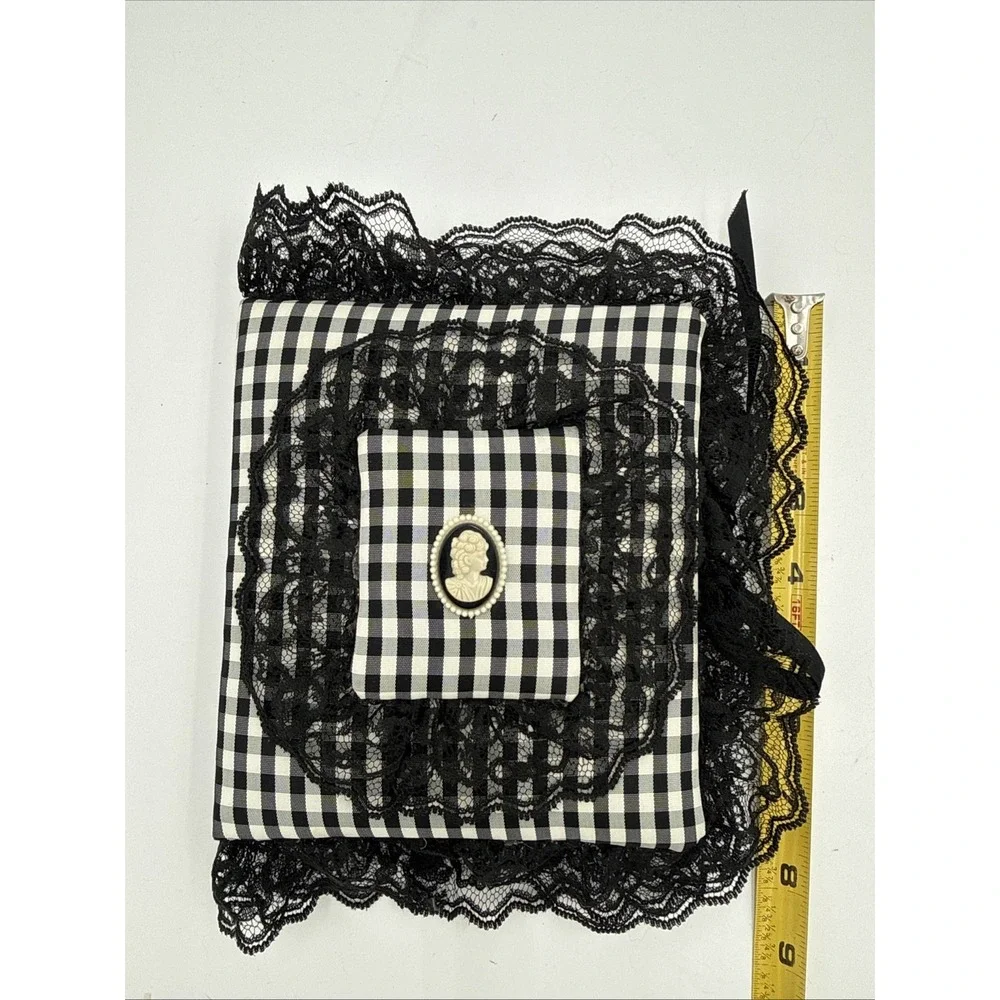 Vintage 1990s Black White Gingham Lace Address Book Cameo Victorian Gothic NOS‎